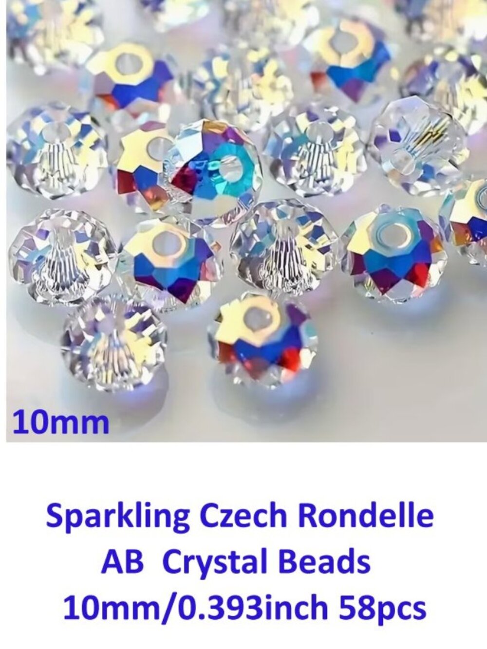 Sparkling Czech Rondelle AB Crystal Beads 10mm/0.393inch 58pcs